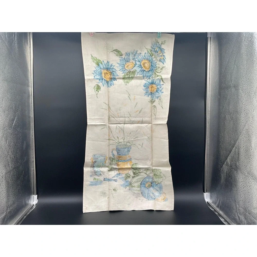 Retro Table Runner Blue Sunflowers Print 30